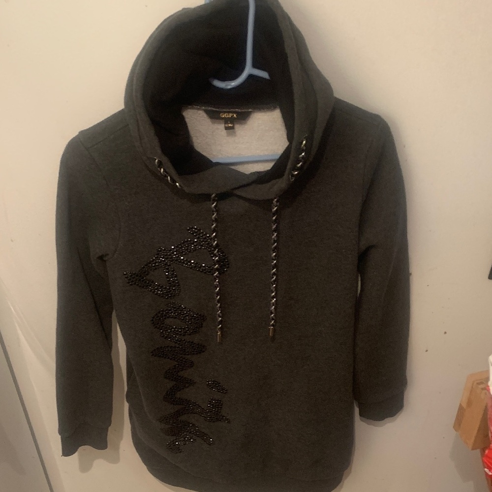 Gorgeous GGPX Grey Sweater Dress Sparkling Bonita Black Gemstones SZ Small